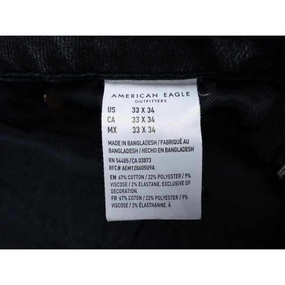 American Eagle Jeans Mens 33x34 Black  Slim Fit Distressed Stretch Denim Preppy - Picture 2 of 15